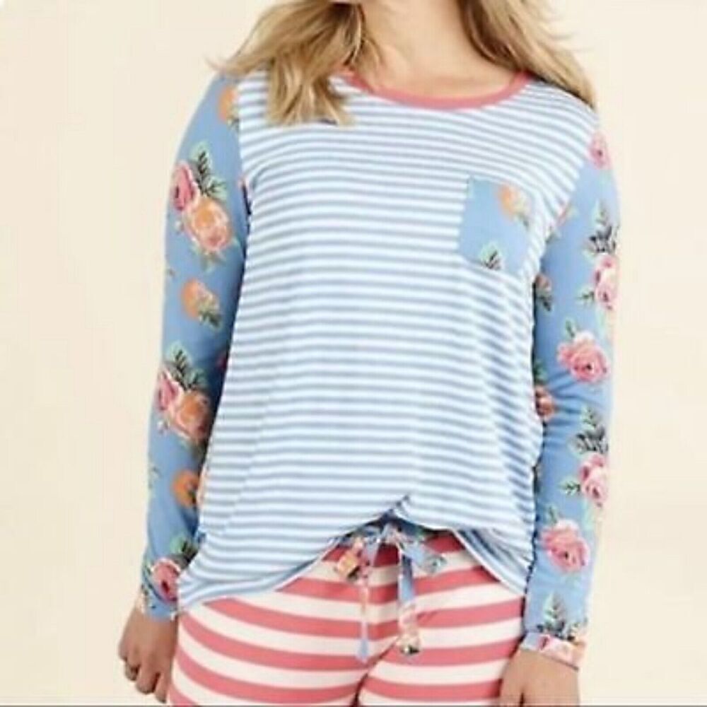 Matilda Jane Women's Me Time Blue/White Stripe Floral Long Sleeve Size Small